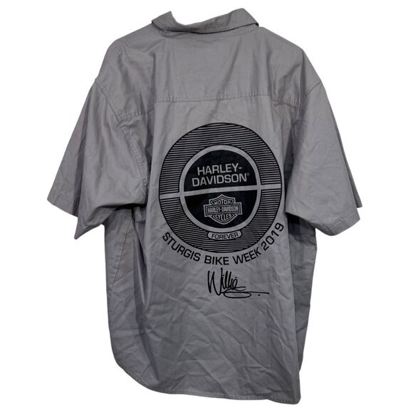 Harley Davidson Grey Sturgis Bike Week Graphic Short Sleeve Button Up Shirt - Picture 1 of 4